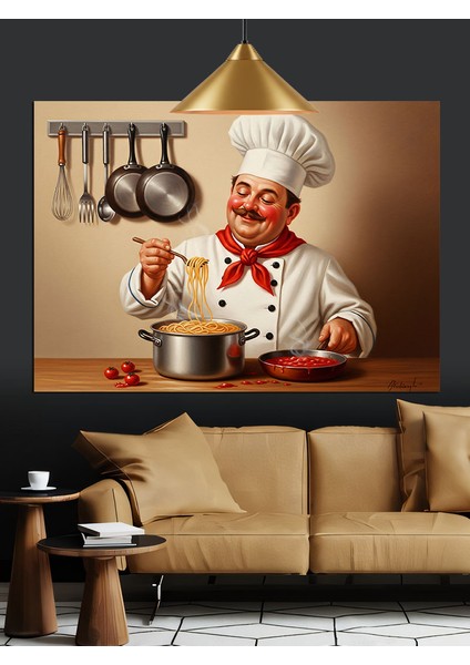 Neşeli Aşçı Yemek Yapıyor Dekoratif Kanvas - Mdf Ahşap Tablo