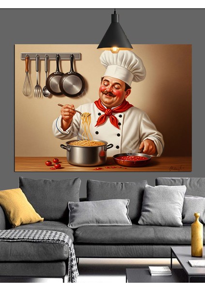 Neşeli Aşçı Yemek Yapıyor Dekoratif Kanvas - Mdf Ahşap Tablo fiyatları