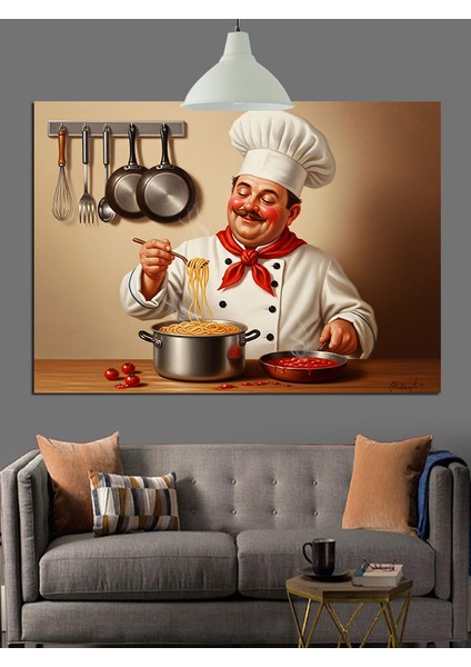 Neşeli Aşçı Yemek Yapıyor Dekoratif Kanvas - Mdf Ahşap Tablo modelleri