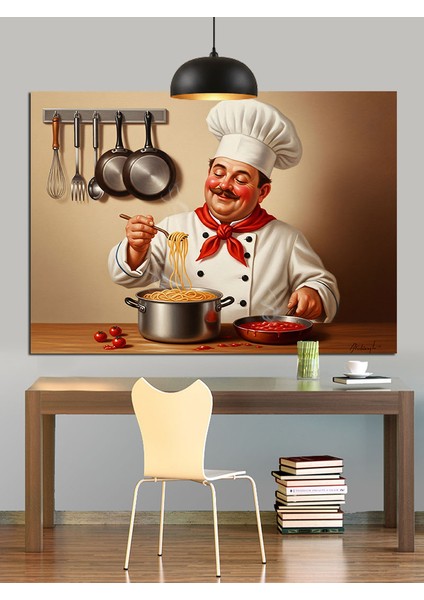 Neşeli Aşçı Yemek Yapıyor Dekoratif Kanvas - Mdf Ahşap Tablo fırsatları