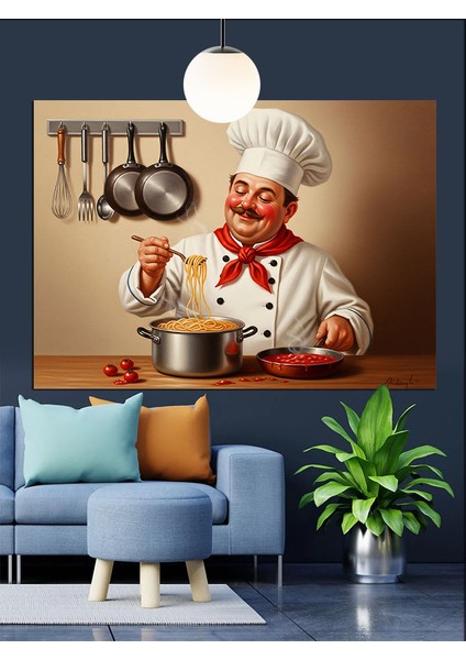 Neşeli Aşçı Yemek Yapıyor Dekoratif Kanvas - Mdf Ahşap Tablo indirimleri