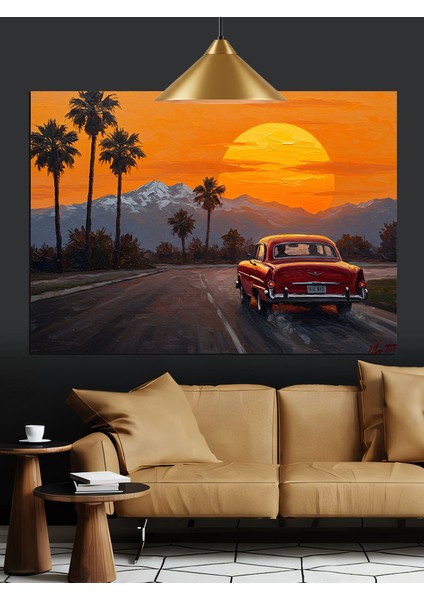 Gün Batımı Klasik Araba Dekoratif Kanvas - Mdf Ahşap Tablo fiyatları