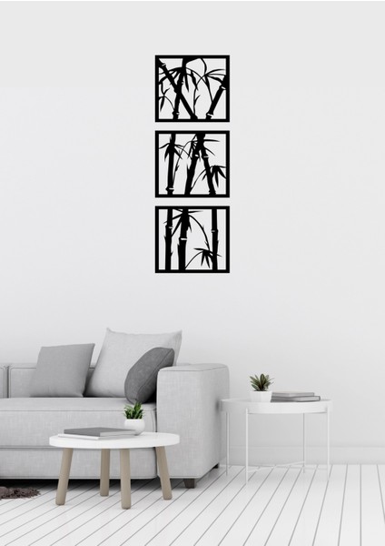 Bambu Desenli Üçlü Dekoratif Metal Duvar Süsü
