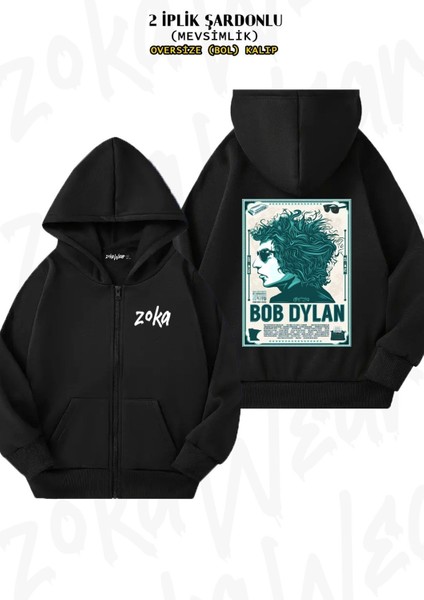 Unisex Bob Dylan V2 Baskılı Oversize Sırt Baskılı Fermuarlı Kapşonlu Hırka