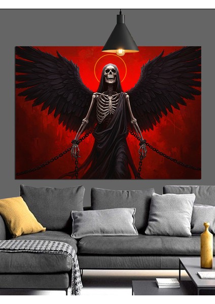 Kanatlı Şeytan Figürü Karanlık Dekoratif Kanvas - Mdf Ahşap Tablo