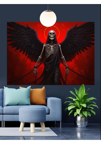 Kanatlı Şeytan Figürü Karanlık Dekoratif Kanvas - Mdf Ahşap Tablo fırsatları