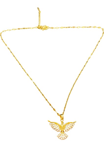 Zerafetin Sembolü Altın Renk Parlak Zirkon Taşlı, Kararmaz Paslanmaz Anka Kuşu Detaylı 40-45 cm Uzunluk Çelik Kolye fiyatları