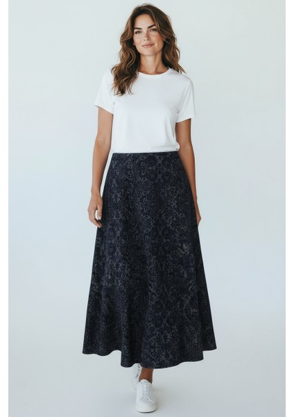 Kadın Beli Lastikli Desenli Sekiz Parça Balık Etek