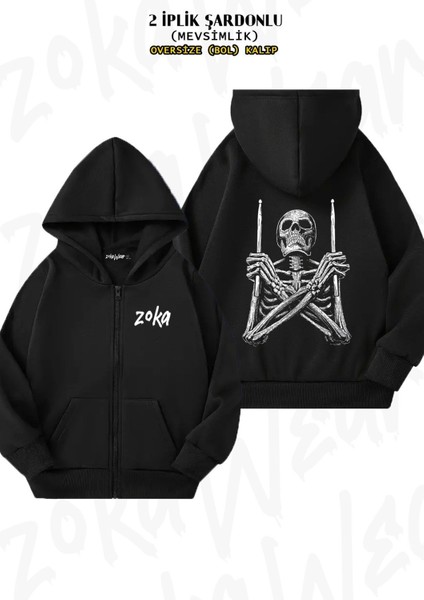 Unisex Bateri V7 Baskılı Oversize Sırt Baskılı Fermuarlı Kapşonlu Hırka