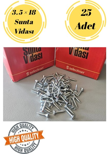Selectron 3,5X18 Sunta Vidası Sivri Uçlu Ahşap Tahta Ağaç Mobilya Ayak Kulp Vidası 25 Adet