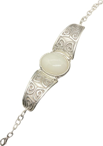 Eski Dünyanın Cazibesi, Modern Stilin Vazgeçilmezi , Buz Beyazı Renk Akrilik Taş, Döküm Üzerinde Gümüş Kaplama Otantik Bileklik (BLK3041)