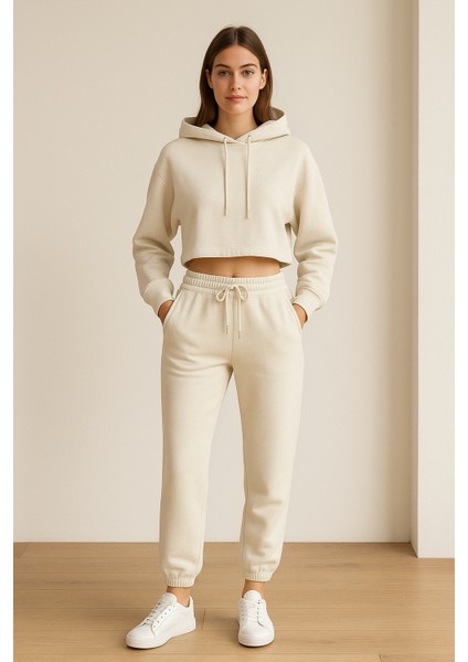 Kadın Paça Lastik Üç Ip Şardonlu Lopez Eşofman Altı Ekru fiyatları