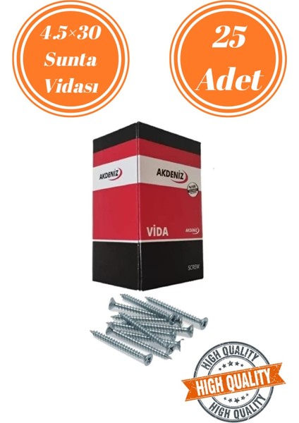 Akdeniz 4,5X30 Sunta Vidası Sivri Uçlu Ahşap Tahta Ağaç Mobilya Ayak Kulp Vidası 25 Adet