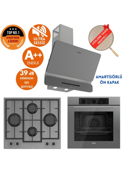 Flowart&silentart Buoo Yeni Seri Sessiz Antrasit Gri Ankastre Set (D082-SA + QBL62CPR +LN388)