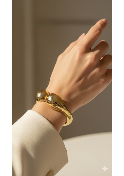 Gold Renk, Kalın Model, Üstten Açılır, Kararmaz 316 L, Trend Ürün, Paslanmaz Çelik Kelepçe Bileklik