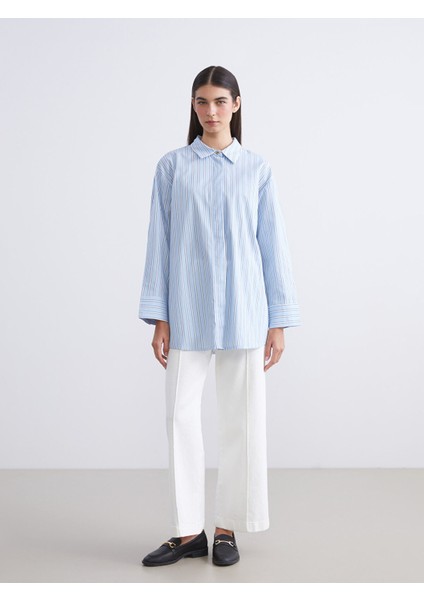 Yeni Sezon Çizgili Oversize Poplin Kadın Gömlek Tunik fiyatları