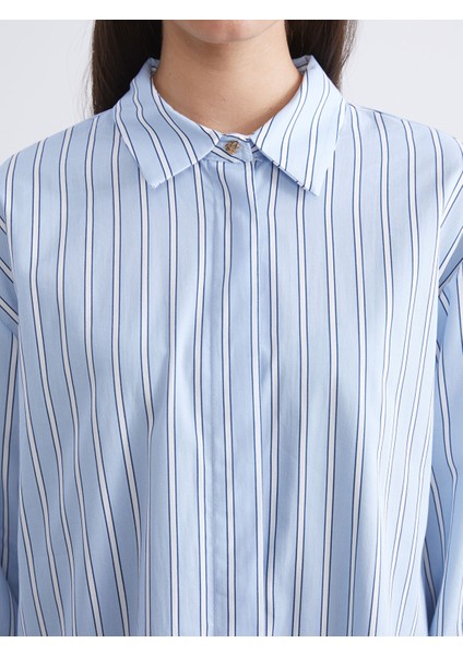 Yeni Sezon Çizgili Oversize Poplin Kadın Gömlek Tunik modelleri