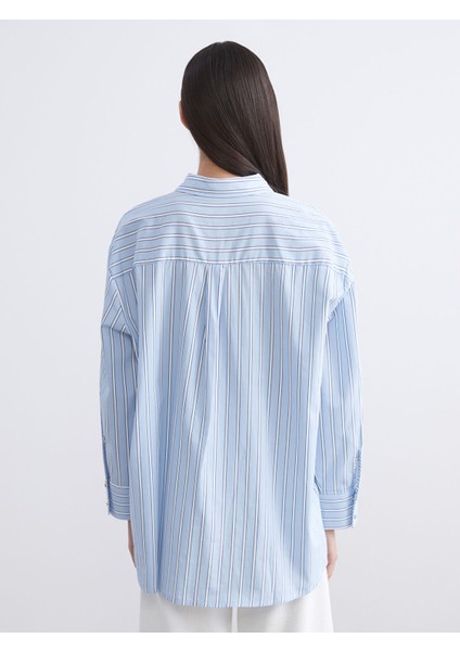 Yeni Sezon Çizgili Oversize Poplin Kadın Gömlek Tunik fırsatları