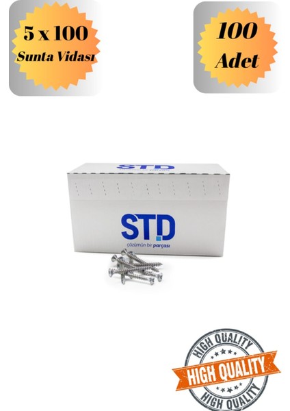 Std 5X100 Sunta Vidası Sivri Uçlu Ahşap Tahta Ağaç Mobilya Ayak Kulp Vidası 100 Adet