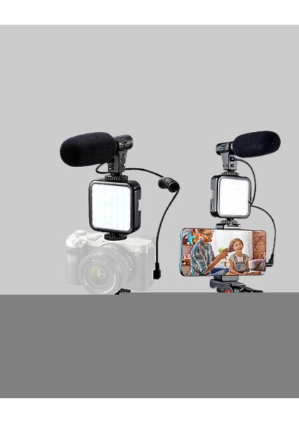 Telefon Video Çekim Kiti LED Aydınlatma Mikrofon Tripodlu Tam Set fiyatları