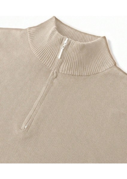 Erkek Bej Regular Fit Yarım Pat Fermuarlı Yaka Triko Kazak fiyatları