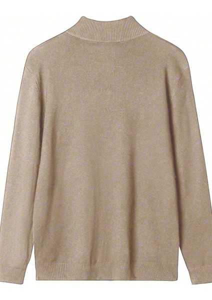 Erkek Bej Regular Fit Yarım Pat Fermuarlı Yaka Triko Kazak modelleri