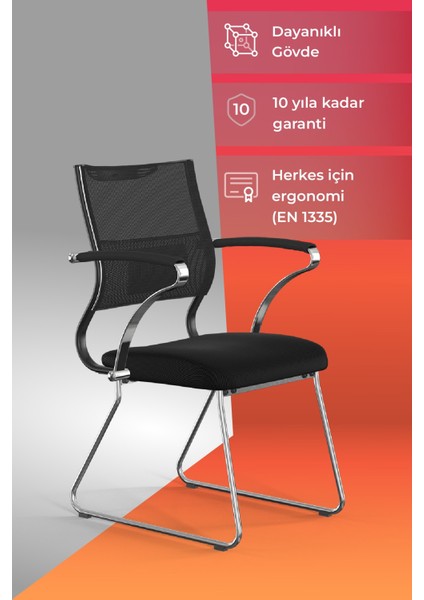 Ergolife Sit Air Ergonomik Bekleme Koltuğu | Krom Ayaklı, Bel Destekli, Fileli, Toplantı Sandalyesi -572.5F.1.6A4
