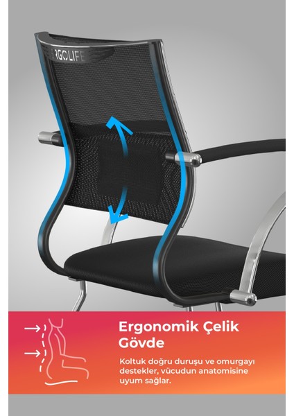 Ergolife Sit Air Ergonomik Bekleme Koltuğu | Krom Ayaklı, Bel Destekli, Fileli, Toplantı Sandalyesi -572.5F.1.6A4 fiyatları