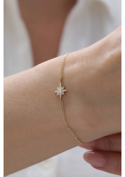 14 Ayar Altın Taşlı Kuzey Yıldızı Bileklik