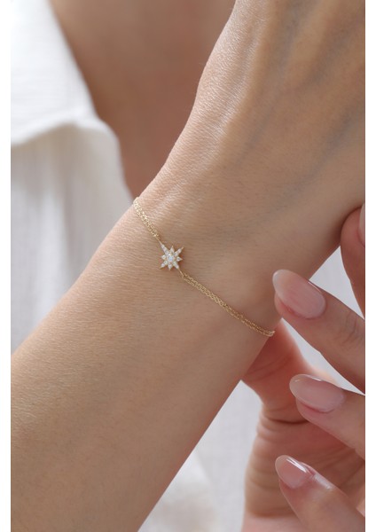 14 Ayar Altın Taşlı Kuzey Yıldızı Bileklik modelleri