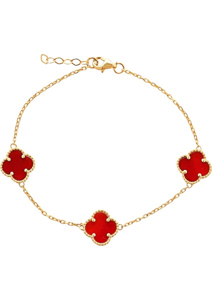 14 Ayar Altın Üçlü Bordo Yonca Bileklik fırsatları