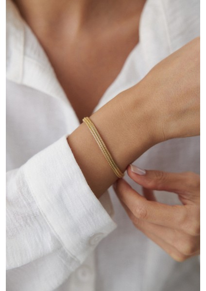 14 Ayar Altın Üç Sıralı Kalze Bileklik