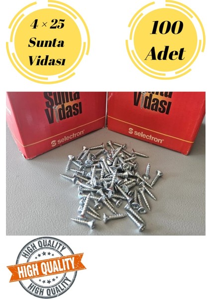 Selectron 4X25 Sunta Vidası Sivri Uçlu Ahşap Tahta Ağaç Mobilya Ayak Kulp Vidası 100 Adet
