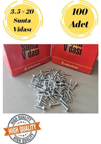Selectron 3,5X20 Sunta Vidası Sivri Uçlu Ahşap Tahta Ağaç Mobilya Ayak Kulp Vidası 100 Adet