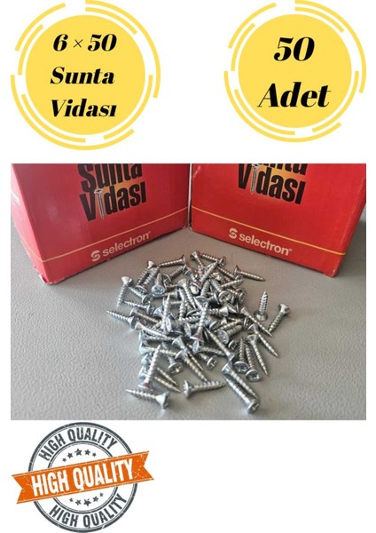 Selectron 6X50 Sunta Vidası Sivri Uçlu Ahşap Tahta Ağaç Mobilya Ayak Kulp Vidası 50 Adet