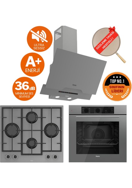 Flowart&silentart Gry Yeni Seri Sessiz Antrasit Gri Ankastre Set (D065-SA + QBL62CPR +LN388)