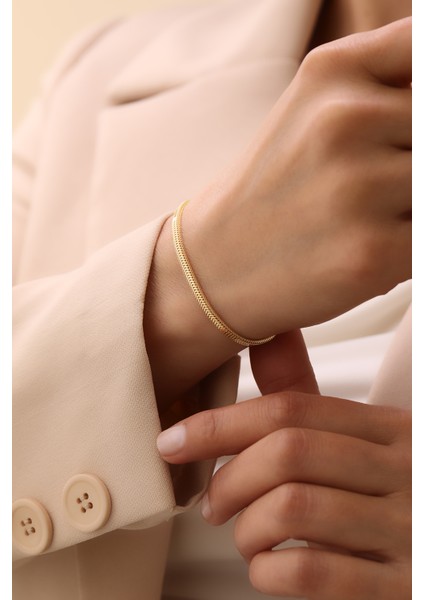 14 Ayar Altın Ezme Balık Sırtı Bileklik