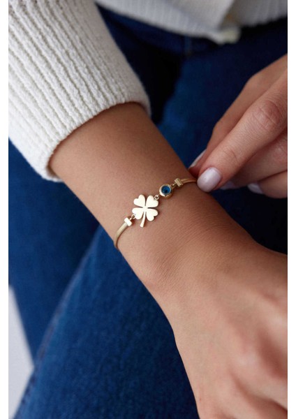 14 Ayar Altın Balık Sırtı Yonca Göz Bileklik