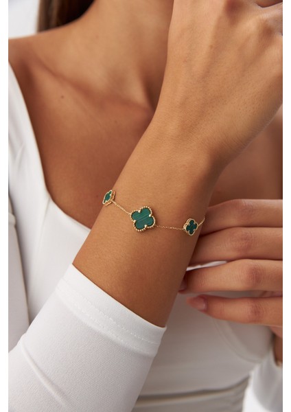 14 Ayar Altın Yeşil Üçlü Yonca Bileklik - Iki Boyut modelleri