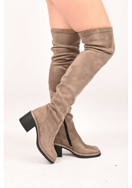 Bağcıksız Streç Detaylı Termo Taban Hakiki Deri Çizme 336-1236 Kadın Çizme