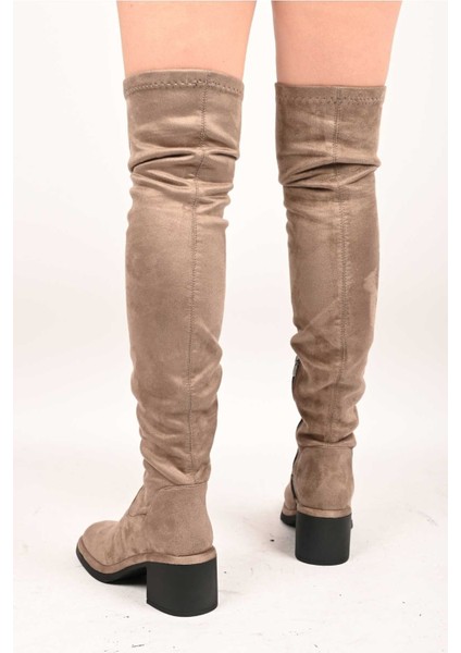 Bağcıksız Streç Detaylı Termo Taban Hakiki Deri Çizme 336-1236 Kadın Çizme