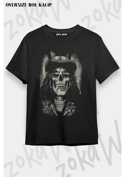Unisex Oversize Kalıp Skull Guns N' Roses Slash Tasarım Baskılı Tshirt