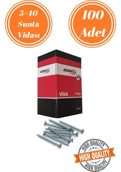 Akdeniz 5X40 Sunta Vidası Sivri Uçlu Ahşap Tahta Ağaç Mobilya Ayak Kulp Vidası 100 Adet