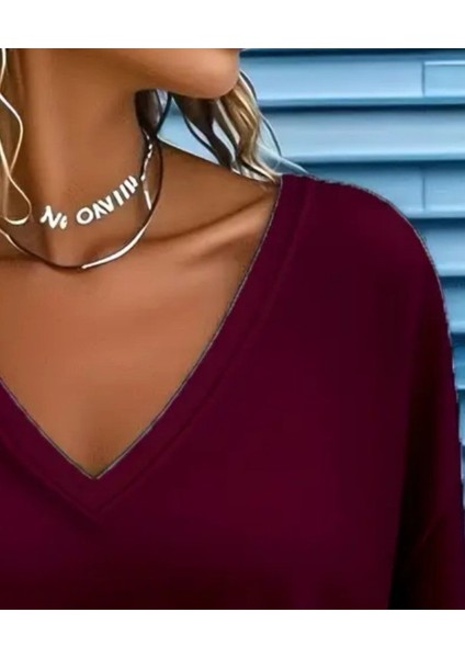 Kadın Uzun Kollu V Yakalı Viskon Iki Iplik Mürdüm Renk Bluz fiyatları