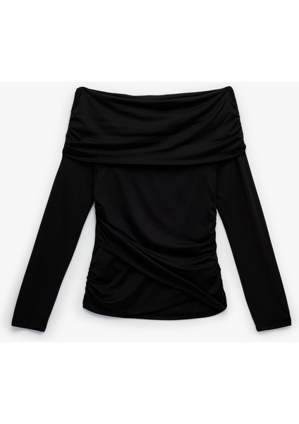 Slim Fit Drape Detaylı Uzun Kollu Omzu Açık Tişört fiyatları