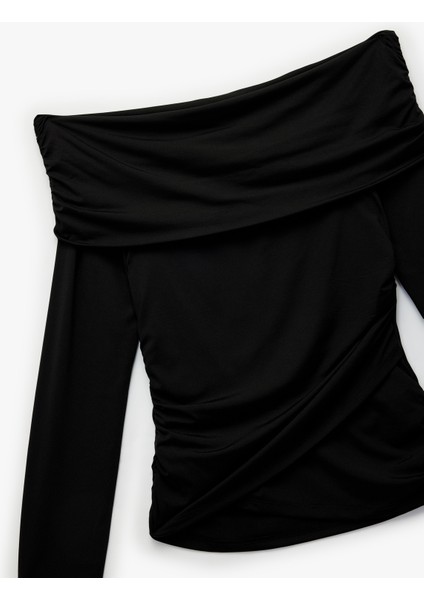 Slim Fit Drape Detaylı Uzun Kollu Omzu Açık Tişört modelleri