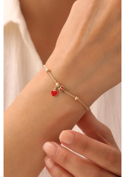 14 Ayar Altın Kalp Detaylı Çocuk Şans Bilekliği