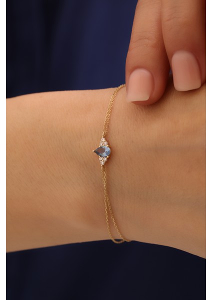 14 Ayar Altın Üçgen Safir Taşlı Bileklik