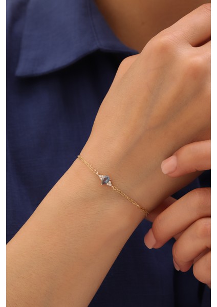 14 Ayar Altın Üçgen Safir Taşlı Bileklik modelleri