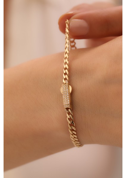 14 Ayar Altın Taşlı Kilit Gurmet Bileklik